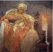 Alphonse Mucha Woman With a Burning Candle oil painting reproduction
